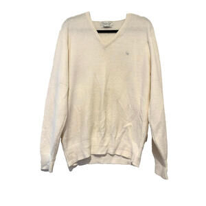 Vintage Christian Dior sz L men's V neck cream orlon acrylic sweater #3214